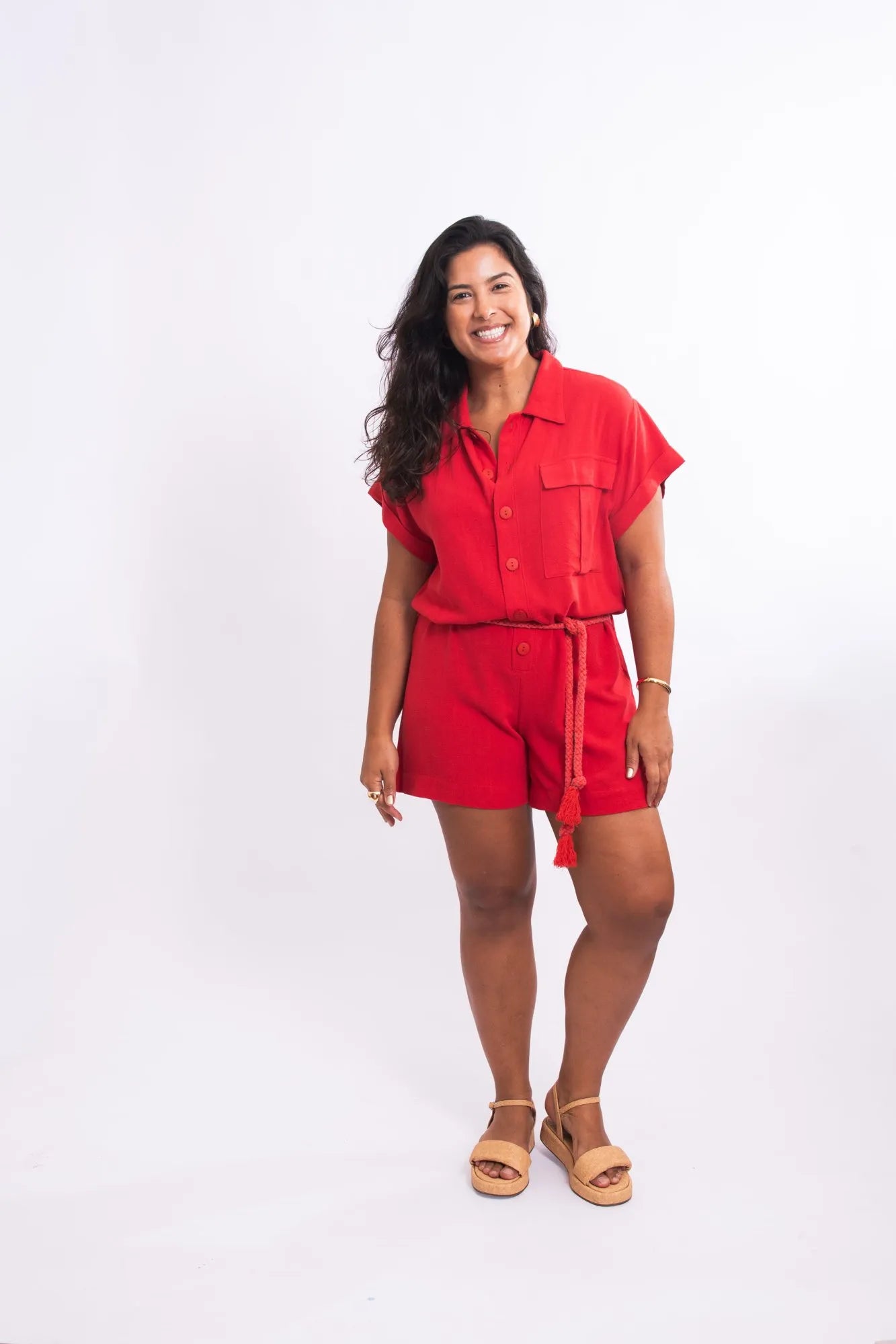 Macaquinho Basic Botões - Vermelho