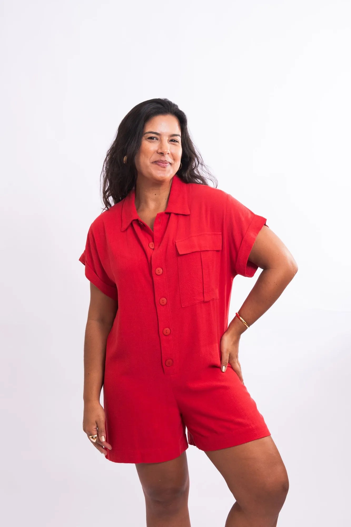 Macaquinho Basic Botões - Vermelho