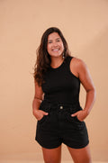 Short Jeans Elástico - Preto