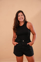 Short Jeans Elástico - Preto