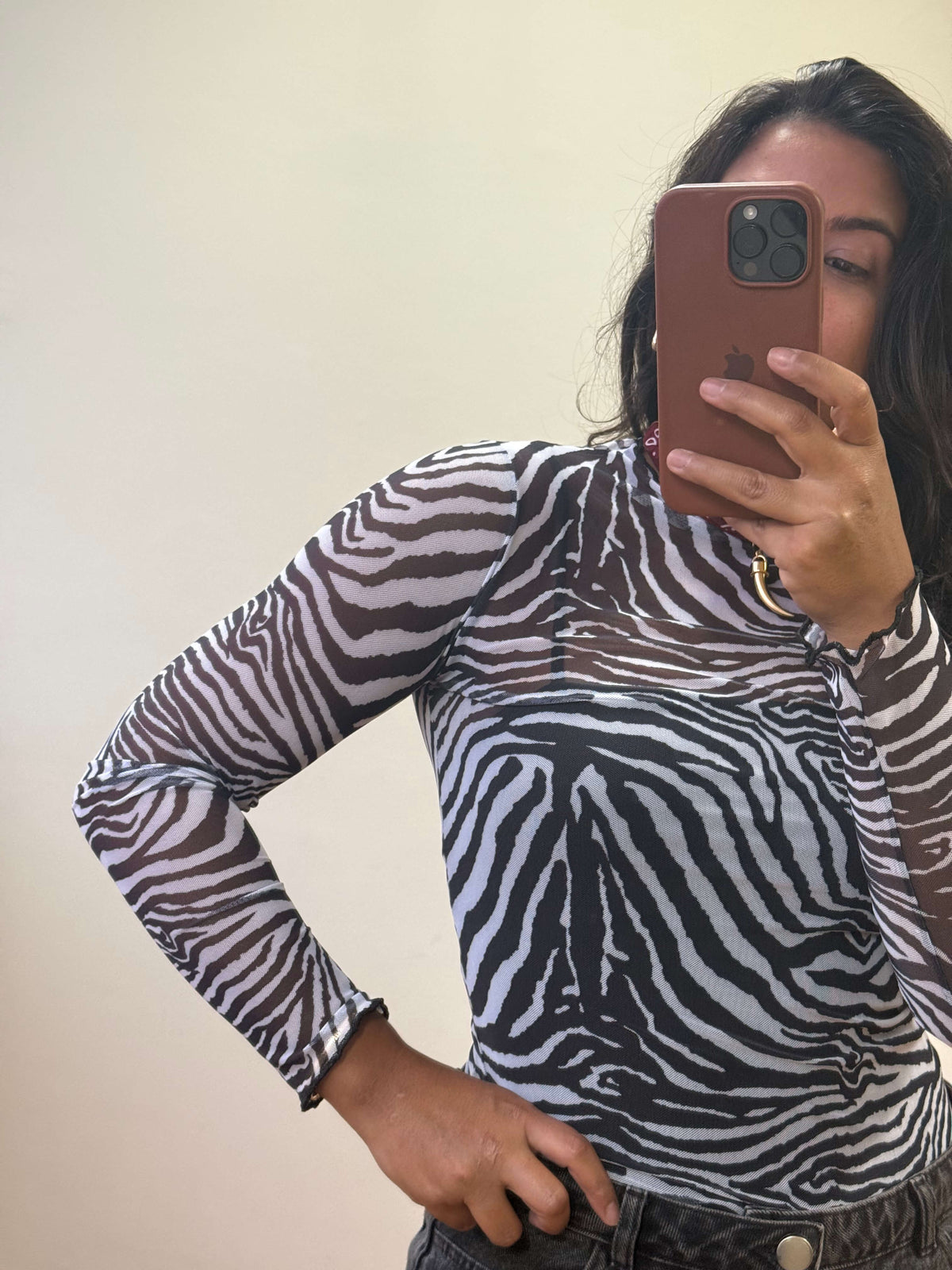 Blusa Tule Manga Comprida - Zebrada
