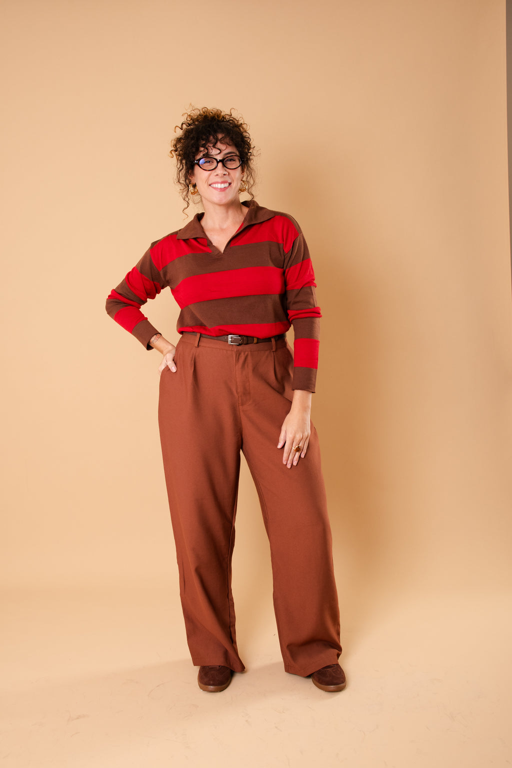 Suéter Tricot Listrado - Vermelho e Marrom