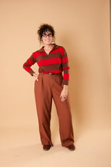 Suéter Tricot Listrado - Vermelho e Marrom