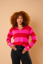 Suéter Tricot Listrado - Vermelho e Rosa