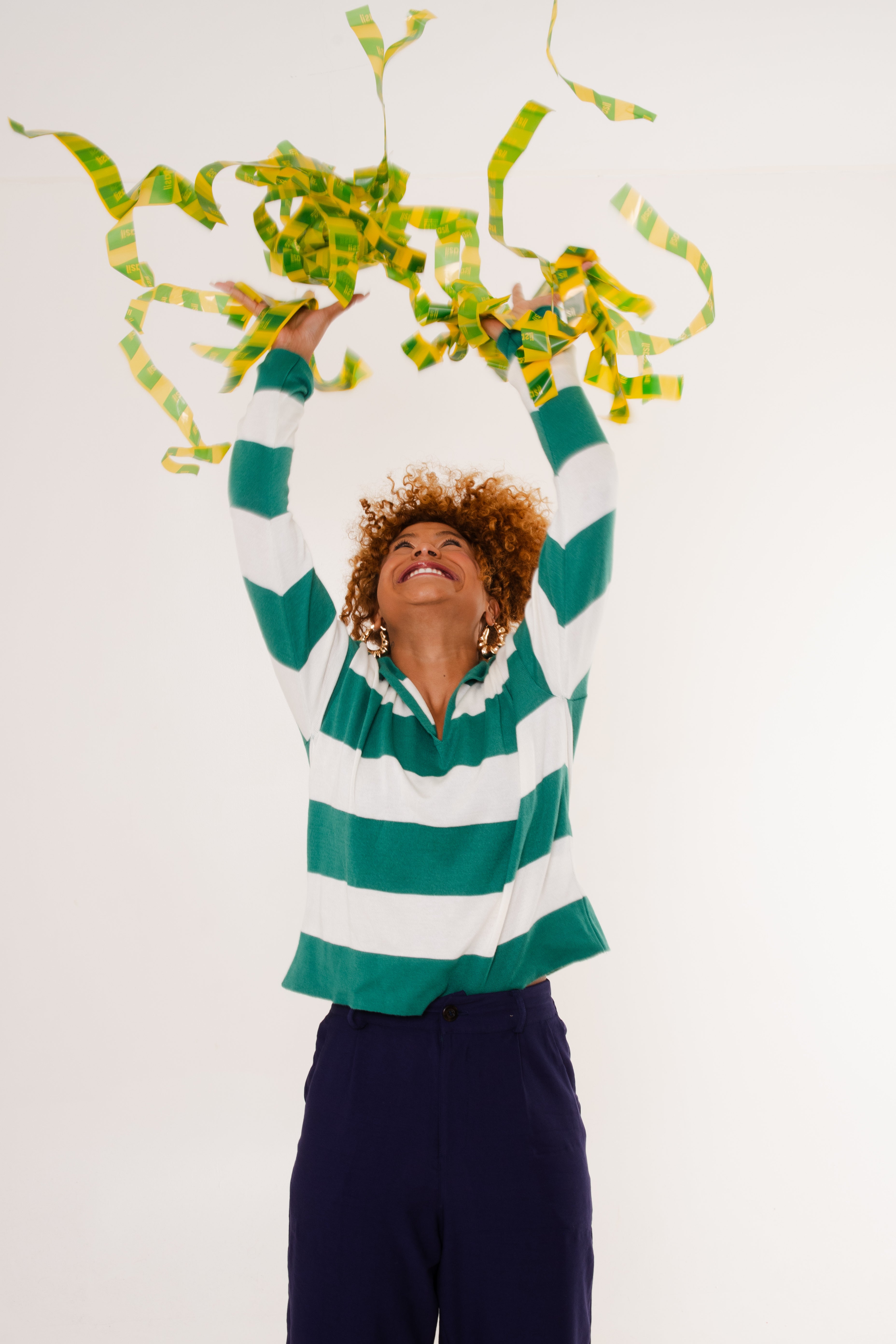 Suéter Tricot Listrado  - Verde e Off White