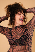 Blusa Tule Manga Comprida - Zebrada Marrom