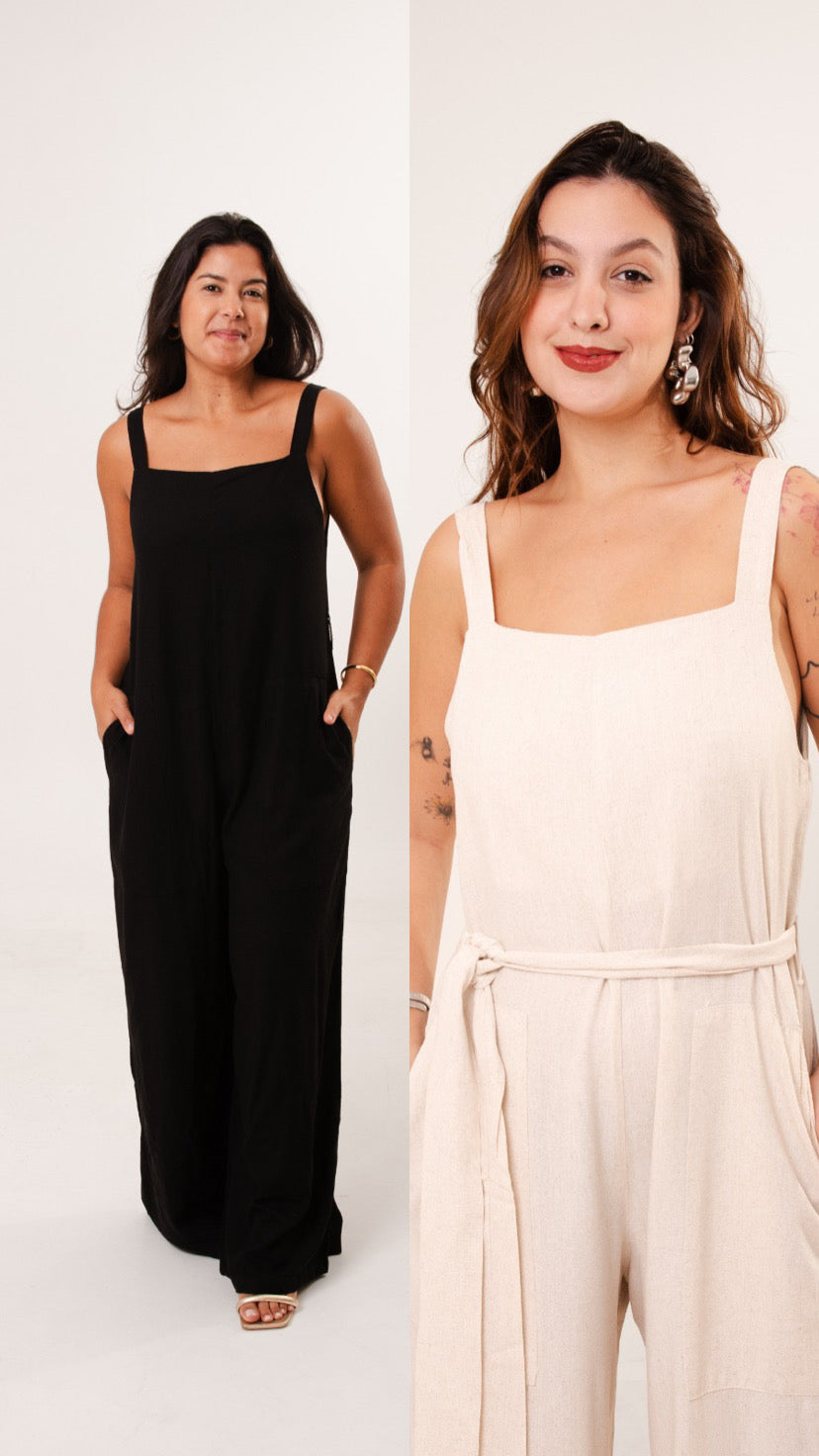 Conjunto 2 Macacões Linho Clássico - Natural e Preto