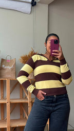 Suéter Tricot/ Amarelo e Marrom
