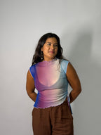Blusa Tule Assimétrica Degradê - Azul