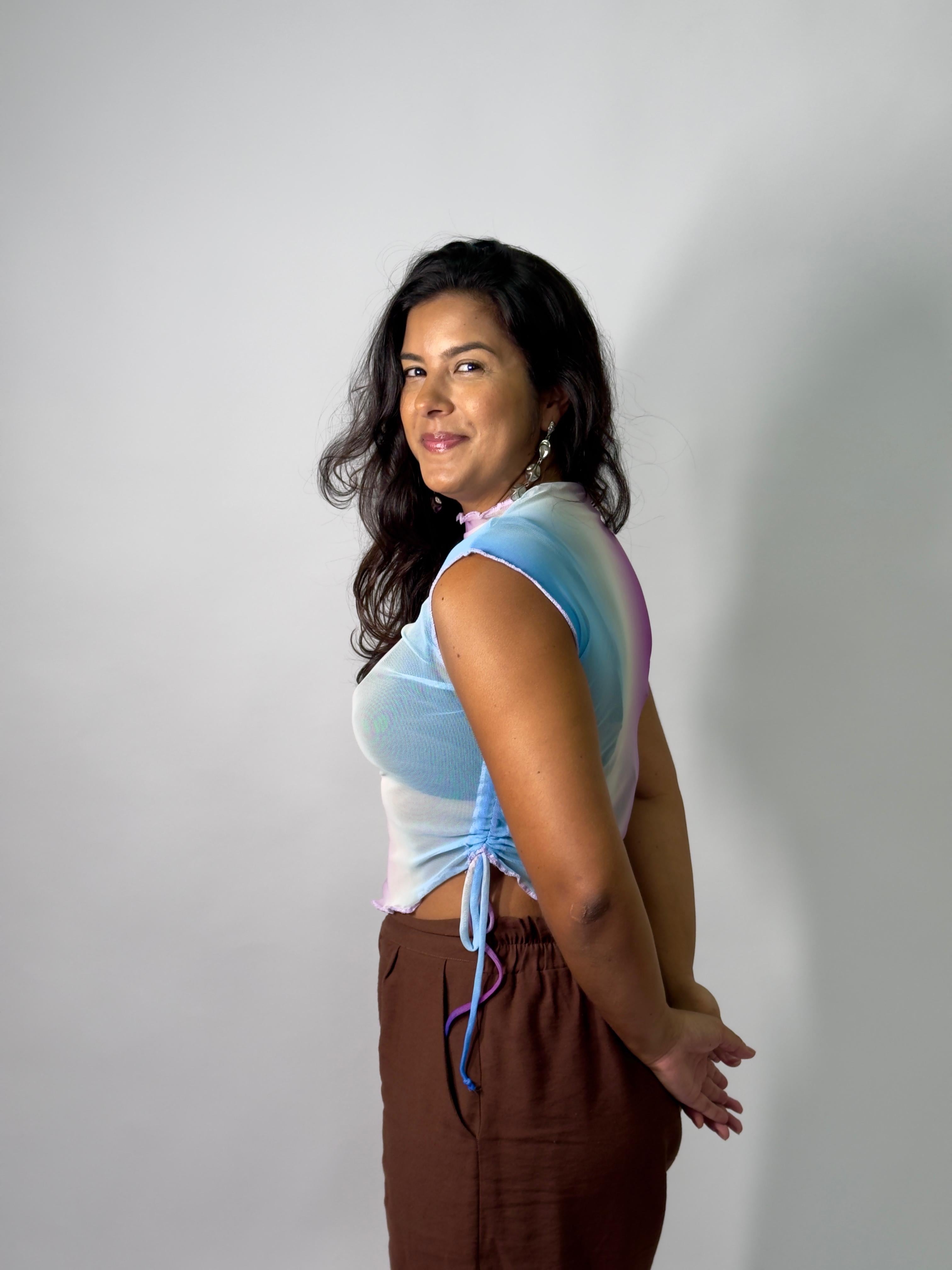 Blusa Tule Assimétrica Degradê - Azul