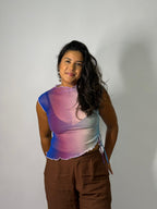 Blusa Tule Assimétrica Degradê - Azul