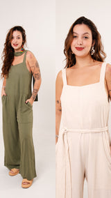 Conjunto 2 Macacões Linho Clássico - Verde e Natural